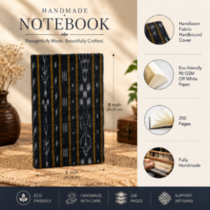 Alternative view of Classic Black Handmade Notebook (Ikat Fabric Hardbound Cover)