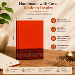 Alternative view of Indian Saffron Handmade Notebook (Ikat Fabric Hardbound Cover)
