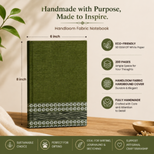 Alternative view of Natural Green Handmade Notebook (Ikat Fabric Hardbound Cover)